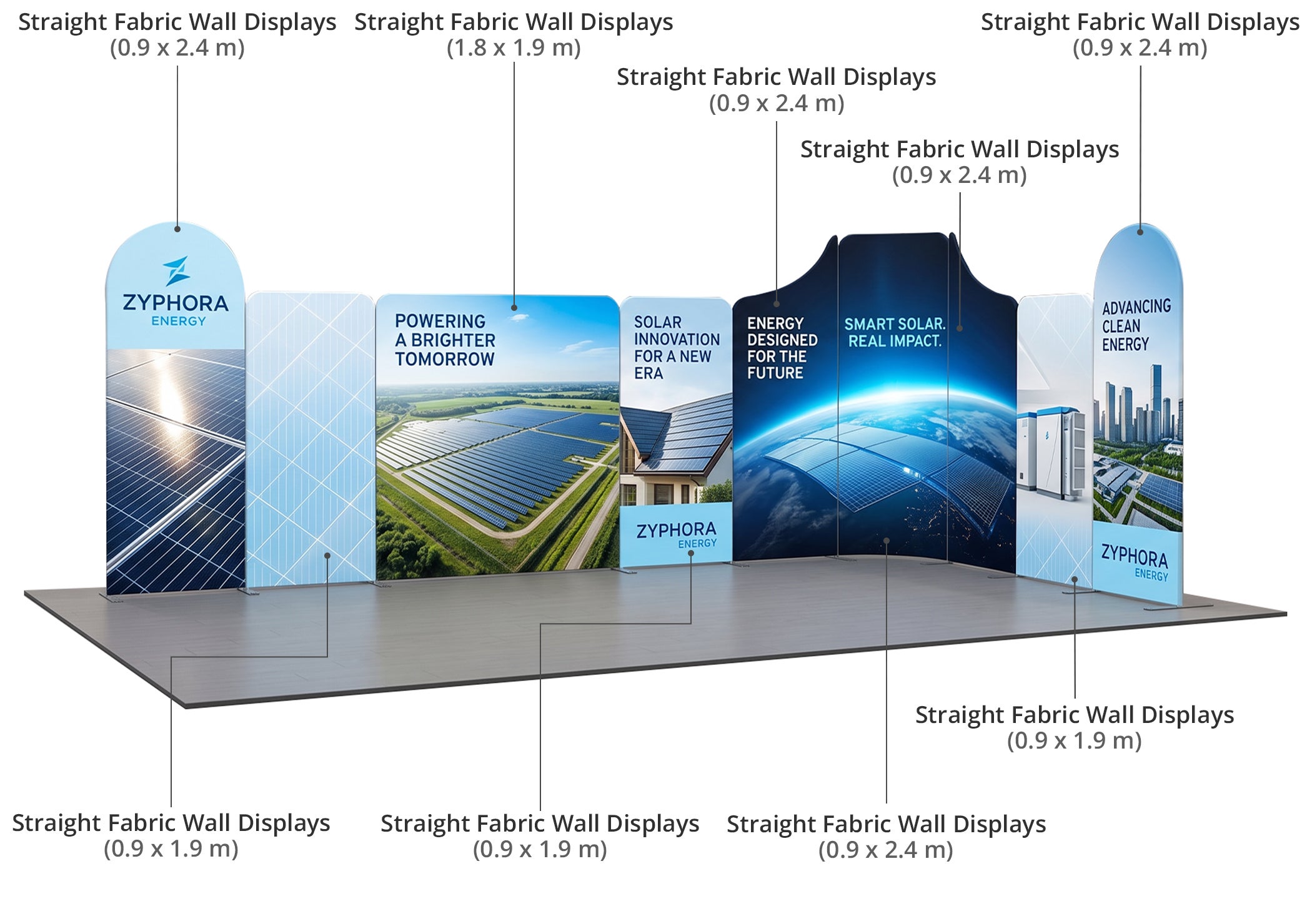 6 m Magnetic Modular Fabric Displays - L Shape Components & Sizes
