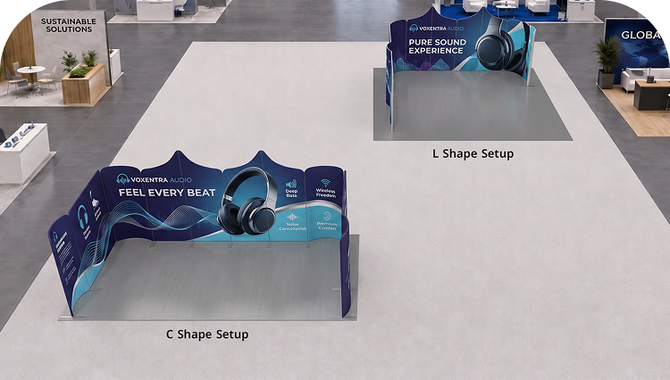 20 ft Magnetic Modular Fabric Displays - U Shape Double Side Print mobile