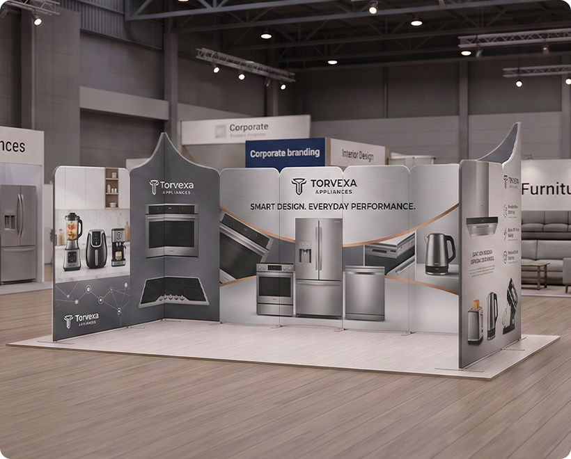 20 ft Magnetic Modular Fabric Displays - U Shape Kitchen Appliances