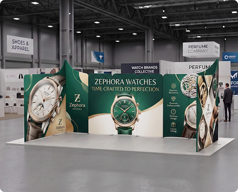 20 ft Magnetic Modular Fabric Displays - U Shape Watch Brands
