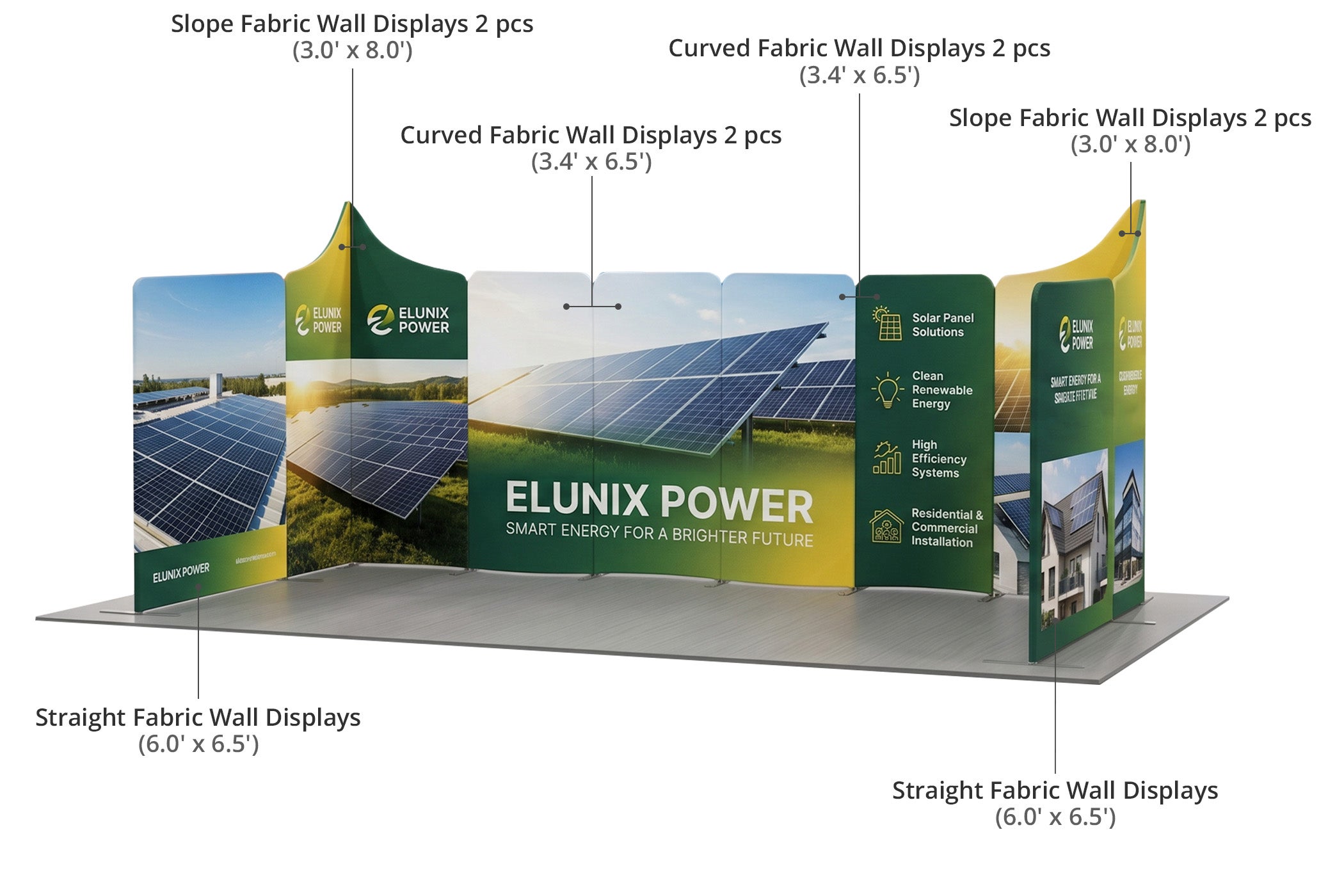 20 ft Magnetic Modular Fabric Displays - U Shape Components & Sizes