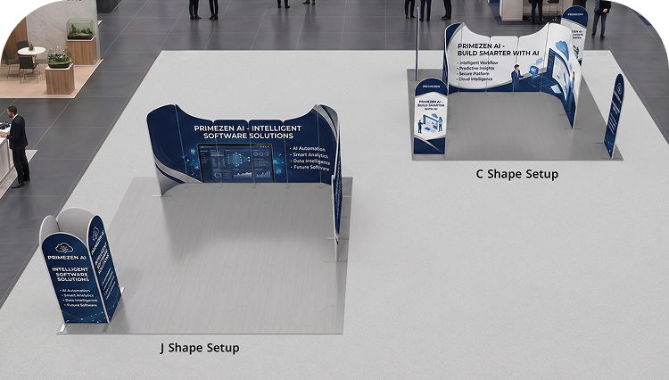 20 ft Magnetic Modular Fabric Displays - U Shape Curved Double Side Print mobile