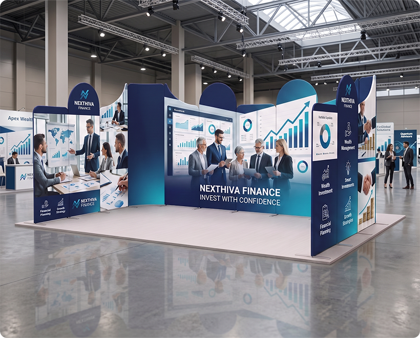 20 ft Magnetic Modular Fabric Displays - U Shape Curved Finance Company