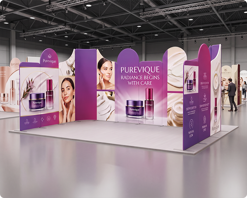 20 ft Magnetic Modular Fabric Displays - U Shape Curved Skin Care Beauty Product