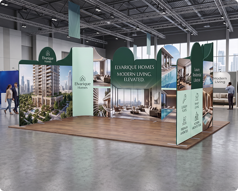 20 ft Magnetic Modular Fabric Displays - U Shape Curved Real Estate Marketing