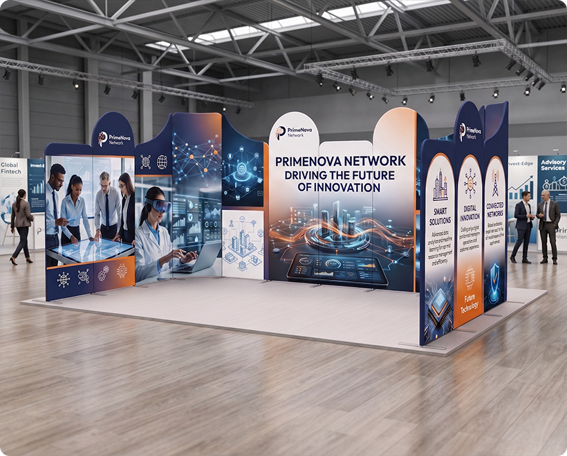 20 ft Magnetic Modular Fabric Displays - U Shape Curved Network Marketing