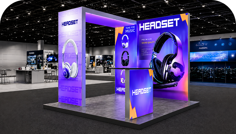 10 ft Backlit Trade Show Display - LED Lightbox Backwall with Counter & Graphics banner image mobile