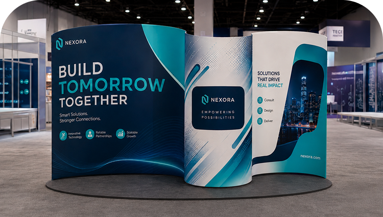 20ft Serpentine Trade Show Display Booth banner image mobile
