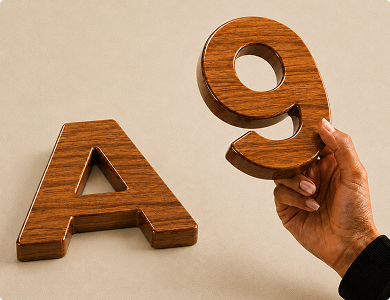 Teakwood Letters and Numbers Lightweight Design