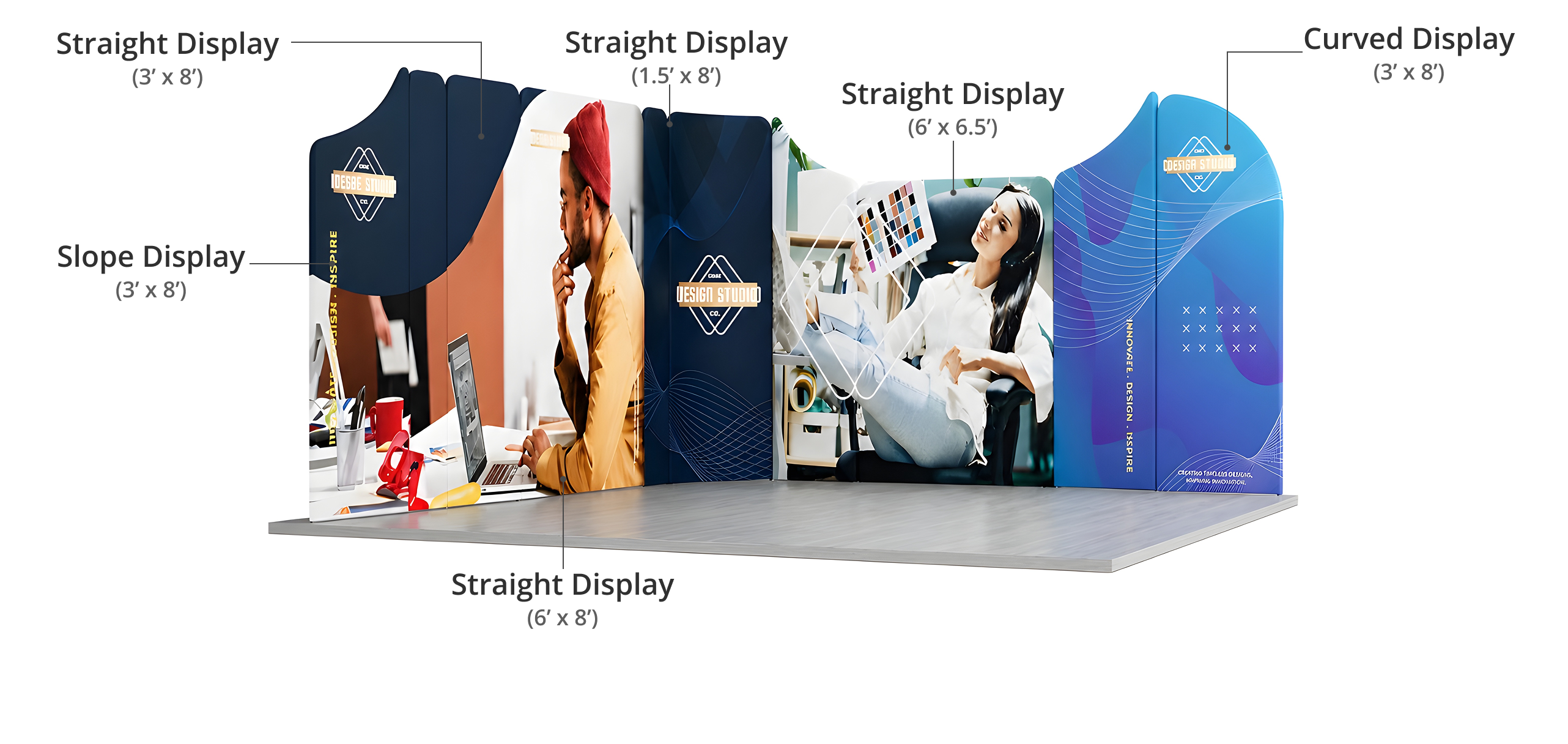 16.4x16.4ft Magnetic Modular Fabric Displays - L Shape Island Components & Sizes