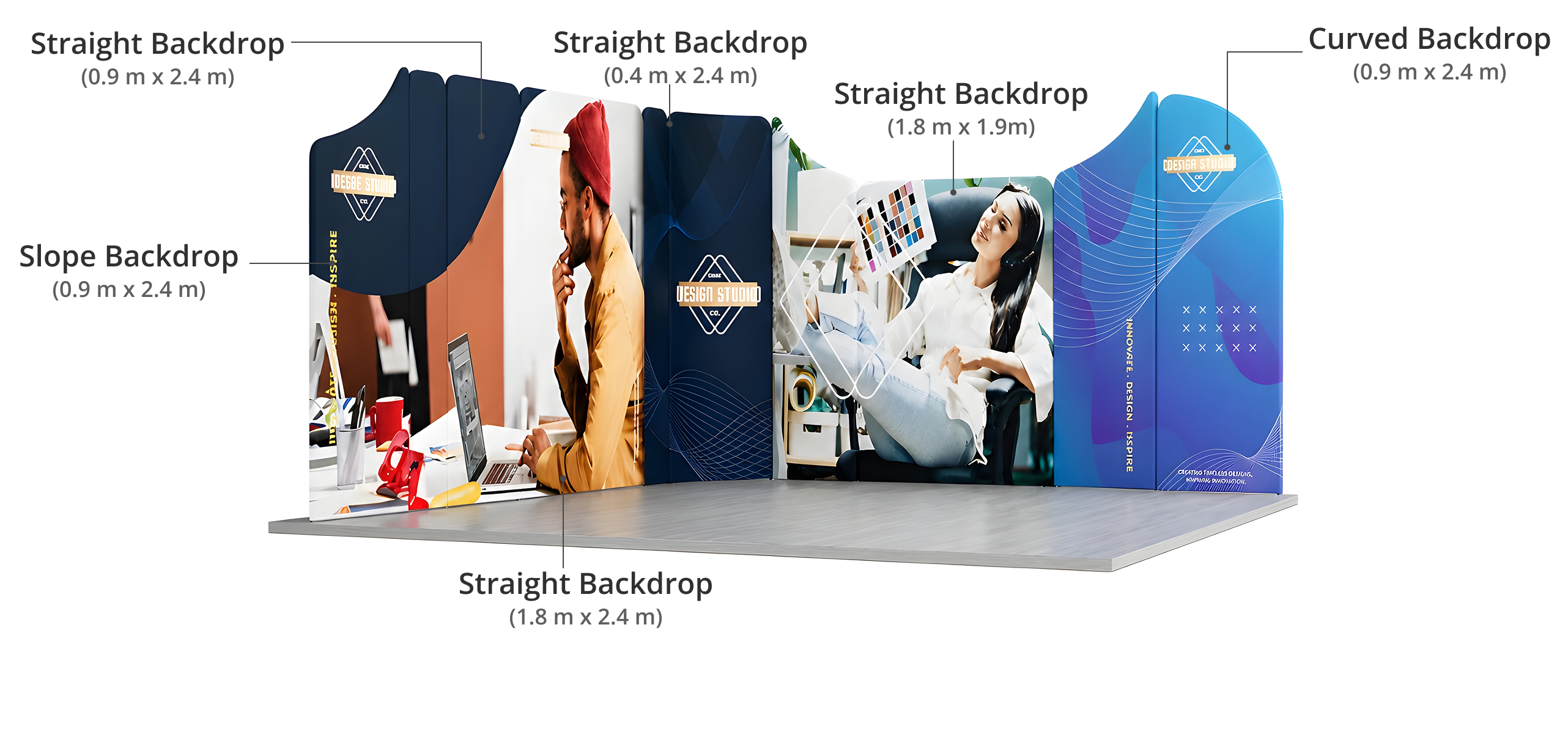 16.4x16.4ft Magnetic Modular Fabric Displays - L Shape Island Components & Sizes