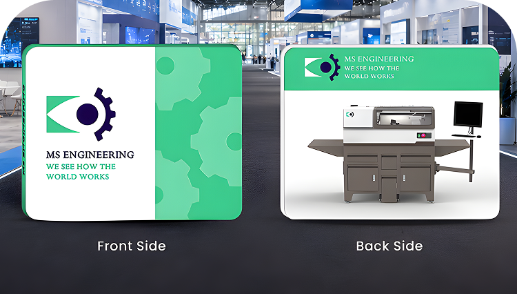 20ft Island Trade Show Booth – 360° Display with Overhead Banner & Counters Double Side Print mobile