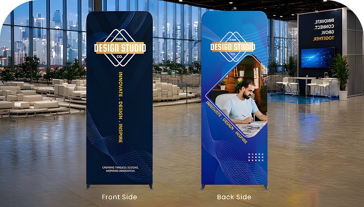 16.4x16.4ft Magnetic Modular Fabric Displays - L Shape Island Double Side Print mobile