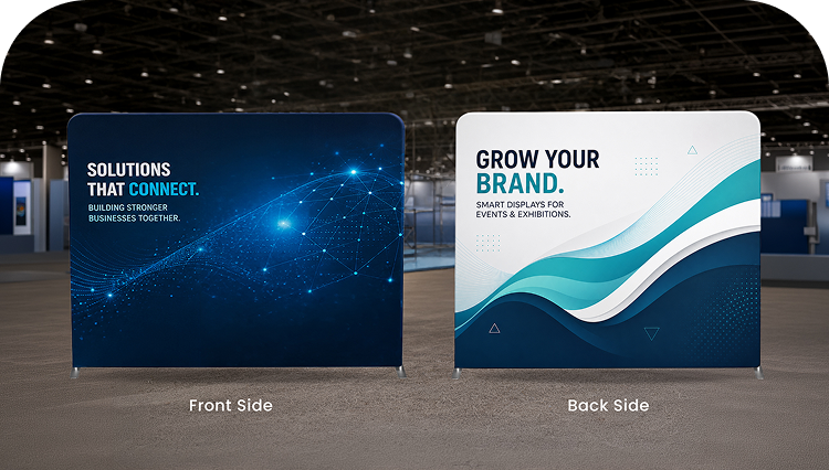 10 ft Island Trade Show Booth with Circular Header Double Side Print mobile